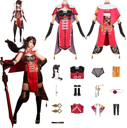 Daotutu Spiel Genshin Impact Cosplay Kostüm Outfit Rolle Beidou Cosplay Uniform Komplettset Set Halloween Karneval Party Dress Up Anzug mit Perücke (XL)