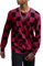 PCEAIIH Men's T-Shirt Printed Tee Fashion Top Round Neck Long Sleeves Casual Graffiti Hip Hop Checkerboard Tops Wine Red