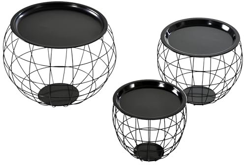 HOMCOM 3er-Set Couchtisch, Beistelltisch, Kaffeetisch, abnehmbare Tischplatte, Satztisch Sofatisch für Wohnzimmer, Schlafzimmer, Schwarz