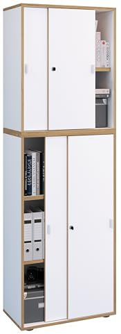 VCM Holz Büroschrank Ordner Aktenschrank Büromöbel Schrank Salia 5-Fach Breite 60 cm Schiebetüren