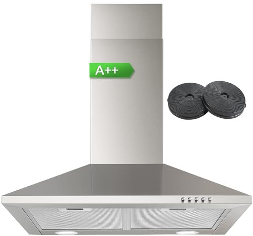 SNDOAS Cooker Hood, Class A++ Extractor Fan Kitchen with Carbon Filters, 350m³/h with Recirculating & Ducting Modes, LED Lights, 3 Speed, Stainless Steel Wall Mounted Extractor Hood 60 cm