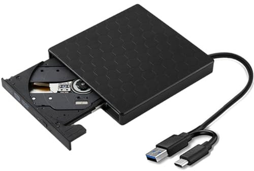 Uhidka 2in1 USB3.0 C Slim External DVD RW CD Writer Drive Burner Reader Player Optical Drives for Laptop PC DVD Burner