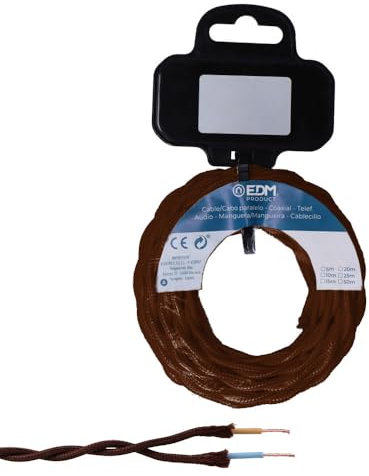 Carrete de cable textil trenzado H03VV-F 2 x 0,75 mm² marrón, 5 m, ideal para instalaciones eléctricas y decoración de interiores.