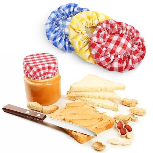 3 PCS Elastic Cloth Jar Covers 4.33 Inch Reusable Sourdough Starter Bowl Cover Unbleached Cloth Lid Linen Jar Covers Plaid Cotton Cloth Cheese Bread Fermentation Jar Covers for Jar Mouth