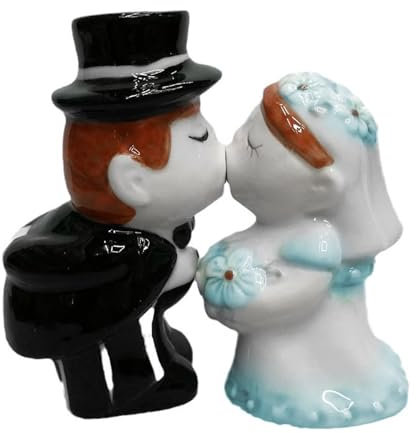 Zuzer Salero y Pimentero en Forma de Boda y Matrimonio,Portátil Ceramica Saleros de Cocina,Azucarero y Salero para Navidad, bodas, aniversarios 2PCS