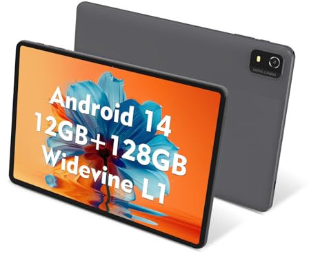 CWOWDEFU 10 Inch Android 14 Tablet, 12GB+128GB, Expandable 1TB, WiFi 6, Dual 8MP+5MP Camera, Reading/Gaming (Grey)