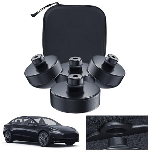 ASZSK 4-teiliges Wagenheber Gummimattenset für Tesla Model 3/Y/S/X, schützt Batterien und Fahrwerk, Tesla-Autozubehör mit Aufbewahrungsbox, Wagenhebermatte Jack Car (Schwarz)