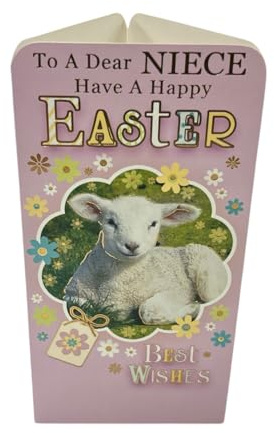 Easter Money Wallet Card for Niece, Lamb Design with Floral Details, Pink and Gold