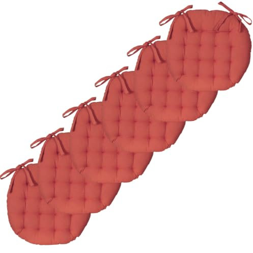 Atout Ciel Lot de 6 Galettes de Chaise Rondes Bicolores D.40cm, Terracotta Imprime/Uni