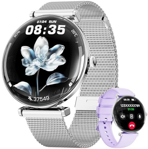 Montre Connectée Femme, Écran Incurvé et Mince léger Montre Connectée,1,43 Écran AMOLED Smartwatch, IP68 avec Fonction Féminine/Fréquence Cardiaque/Sommeil/SpO2 Montre Connectée Android iOS(Argent)