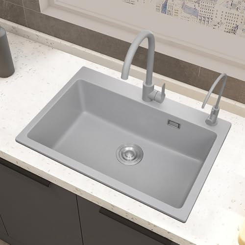 MZQMK Lavello Lavello Cucina Lavello Cucina 1 Vasca Lavello in Granito con Rubinetto Set di Drenaggio(B,50X43CM/19.6X16.9IN)