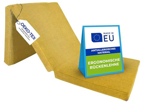 Pillows24 – Klappmatratze 195x75x15 cm mit abnehmbarem Bezug & Tragegriffen | Gästematratze klappbar | Oeko-TEX | Faltbare Matratze/Faltmatratze für Gäste, Kinder oder Reisen | Gelb