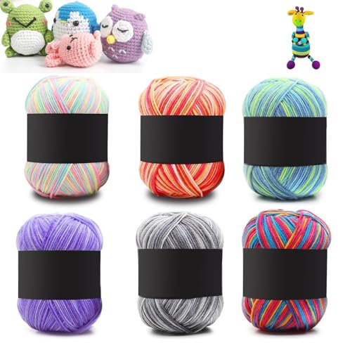 Filati per uncinetto, in cotone per uncinetto, 6 pezzi da 50 g, in morbido filato multicolore per lavorare a maglia, per uncinetto e artigianato fai da te, 6 colori sfumati