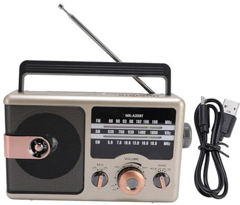 Tragbares Radio mit RGB Bluetooth Lautsprecher, Small Vintage AM FM Shortwave Radios, Retro -Dekor, Wiederaufladbare Batteriebetriebene Transisto -Radios für Garten (Gold)