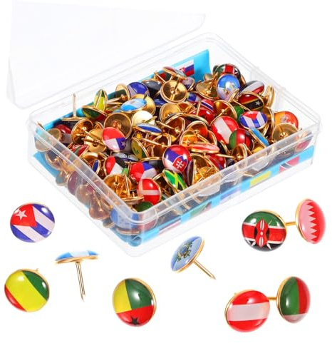 SOPOTUTU 200 Pcs National Flag Thumbtacks Creative Delicate Push Pins for World Map Bulletin Board Office and Travel Decoration Compact Country Flag Pins