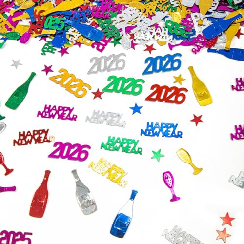 Silvester Konfetti,Silvester Tischdeko,Happy New Year Deko 2026,Silber Gold Schwarz Neujahr Party Confetti Streudeko Luftballons Glitzerkonfetti,für Hochzeit Neujahrsdekoration(30g) (Mehrfarbig)