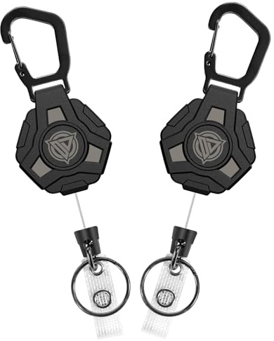 Itharon Enrouleur Badge,Porte-clés Rétractable avec Clip en Alliage de Zinc – Set de 2 Porte-clés Extensibles Mousqueton avec Câble Acier PVC, Capacité de Charge 8 Oz, Clip Ceinture pour SacàDos(Noir)