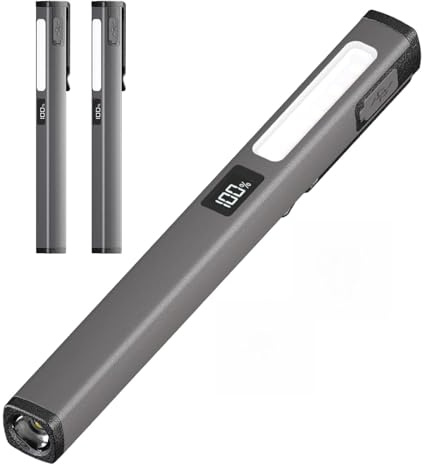 BAIFULAI 2 lámparas LED con forma de bolígrafo, luz de trabajo COB, recargable por USB C, 6 modos de brillo, IPX5, resistente al agua, mini linterna LED con imán e indicador de nivel de batería para