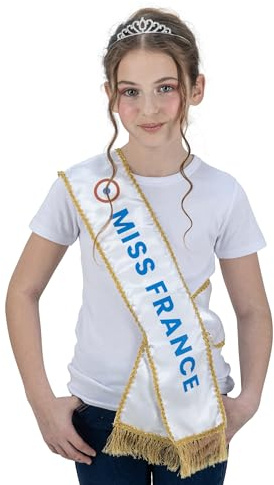 Chaks - Ensemble d'accessoires Miss France pour filles, accessoire officiel avec écharpe et diadème, cosplay pour carnaval et fêtes, Blanc
