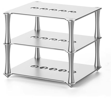 Vituord Mini Audio Component Rack, 3 Tier Amplifier Rack, Desktop Aluminum Alloy Stand, with Vented Holes, for HiFi Audio Equipment Dac Amplifier, Silver