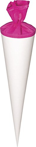 Baier & Schneider Heyda 204870050 Schultüten-Rohlinge mit Filzverschluss (Höhe 70 cm, Durchmesser 19 cm, Karton, 380g/m²) weiß-pink
