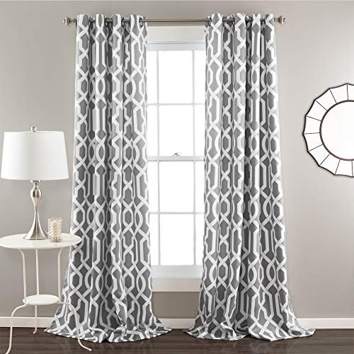 Lush Decor Edward Trellis Tende oscuranti Grigie per Finestra, Set per Soggiorno, Sala da Pranzo, Camera da Letto (Coppia), Poliestere, W 52 x L 84 (1 Panels)