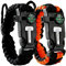 Lot de 2 bracelets de survie Cobra, Paracord + boussole + allume-feu + sifflet fort + couteau d'urgence, équipement de randonnée, de camping, de pêche, de chasse, noir + noir et orange
