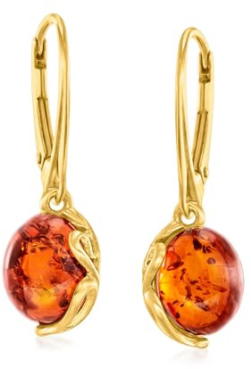 Ross-Simons Round Amber Drop Earrings in 18kt Gold Over Sterling