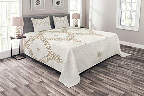 ABAKUHAUS marokkanisch Tagesdecke Set, Eastern Element Creme, Set mit Kissenbezügen Waschbar, für Doppelbetten 220 x 220 cm, Kamel Weiß