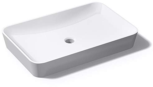 Mai & Mai Lavabo sobre Encimera Lavabo Baño | Rectangular | Blanco Brillante | Mármol Fundido | 60x40x9cm | sin Orificio para Grifo sin Rebosadero | Colossum815