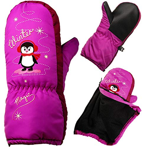 alles-meine.de GmbH Fausthandschuhe/Fäustlinge - mit langem Schaft + Reißverschluß - Größen: 3 bis 4 Jahre - lustiger Pinguin - lila/violett - LEICHT anzuziehen ! mit Dau..