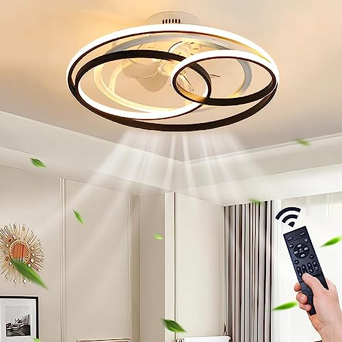 Deckenventilator Mit Beleuchtung und Fernbedienung, Unsichtbares Leise LED Deckenleuchte Moderne Dimmbar Deckenlampe Timing 50W mit Ventilator für Kinderzimmer Schlafzimmer Wohnzimmer Lampen 53CM