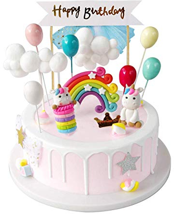 iZoeL Tortendeko Einhorn Geburtstag Kuchen Regenbogen Happy Birthday Girlande Luftballon Wolke Kuchen Topper für Kinder Mädchen Junge