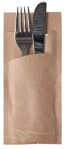 Papstar - 1 x 520 Bestecktaschen 20 cm x 8,5 cm natur Handtuch weiß 33 x 33 cm 2-lagig inkl.