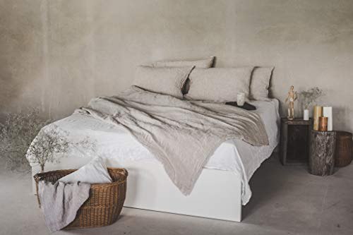 Ger3as Leinen Bettwäsche Set 100% Natur Leinen Stonewashed, Naturfaser Leinen, mit Hotelverschluss (Natürliche Farbe, 135 x 200 cm, 80 x 80 cm)