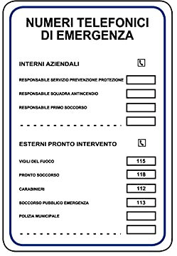 CARTELLO NORME E ISTRUZIONI - NUMERI TELEFONICI DI EMERGENZA - Con Adesivo in Vinile e Pannello in Forex (Pannello 5mm Stampato)