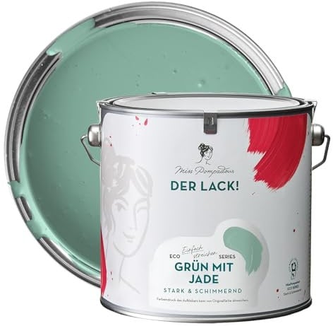 MissPompadour seidenmatte Holzfarbe Innen & Außen 2,5L Grün mit Jade, Möbelfarbe ohne Schleifen - Farbe für Holz, Metall, Kunststoff - Holzlack, Möbellack schnelltrocknend mit hoher Deckkraft