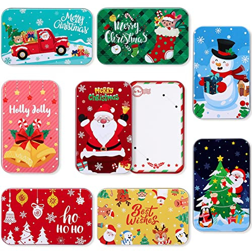 TOPBATHY 8 Stück Weihnachten Keksdose Gutscheindosen Metall Rechteckige Weißblech Boxen Geldgeschenke Verpackung Weihnachten Klein Keksdose für Süßigkeiten,Tee,Kekse 13 x 8 x 2.2cm