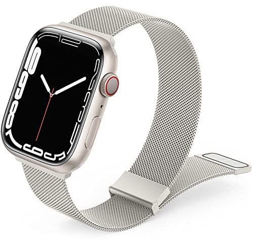 Mugust Metalen Roestvrijstalen Bandjes Compatibel met Apple Watch Bandjes 38mm 40mm 41mm 42mm 44mm 45mm, Loop Magnetische Milanese Mesh Bandje voor iWatch Series 8 7 6 5 4 3 2 1 SE Vrouwen Mannen
