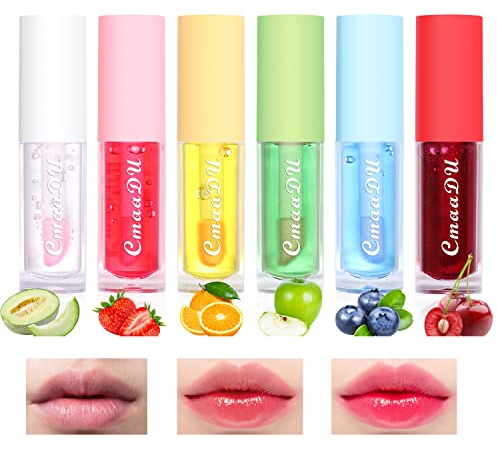 Feuchtigkeitsspendendes Lippenöl 6 Pack Feuchtigkeitsspendender Lippenbalsam Lippenpflege-Set für Lippen mit Fruchtgeschmack