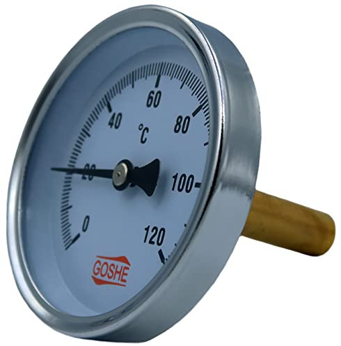GOSHE Bimetall-Thermometer 63 mm 1/2 Axial 0-120°C, präzise Temperaturmessung, Metallgehäuse, gehärtetes Glas, einfache Installation, Anwendungsbereich, Industrie, Automotive, Haushalt, Labore
