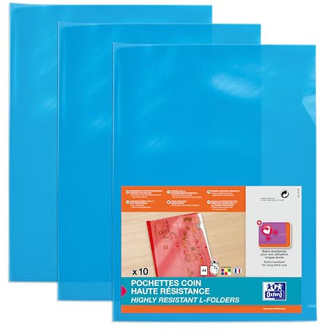 OXFORD 100 Stück Ecktaschen, hohe Widerstandsfähigkeit, A4, PVC, glatt, Dicke 15/100, Blau