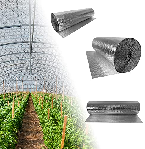 JOIEYOU Isolierfolie 1x15m Reflexionsfolie Heizkörper 15㎡ , Doppelschicht Aluminium Dämmfolie Luftpolsterfolie für Dach Dämmung Fenster Wandisolierung Fabrik Gewächshaus Dämmung