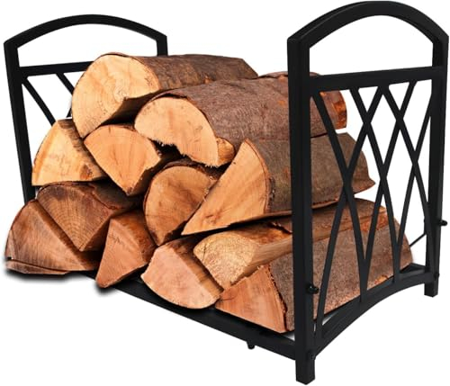SCENDOR GARDEN Porte-Bûches pour Bois de Chauffage, Organisateur Résistant pour Bûches, Support pour Cheminée Intérieur et Extérieur, 56 x 30,5 x 39 CM, Noir
