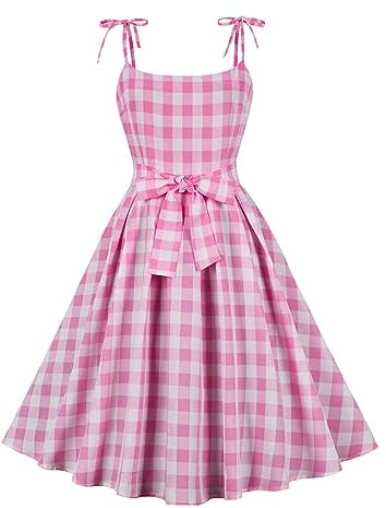 Costume de Vintage pour Femme, Jupe à Carreaux, Robe avec nœud, s Anime Jeu de Rôle Robe pour Party Halloween Rose 1950s Rockabilly 1950s Cocktail
