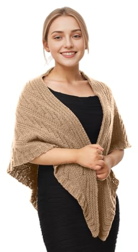 CAMDOM Damen Dreieckstuch Winter Herbst Strick Wrap Schal Mode Warm Damen Pullover Halstuch Cape, khaki, One size