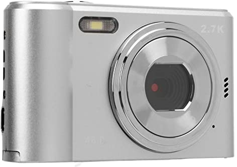 Portable Digital Camera 2.4in, 48MP 1080P 16X Zoom Vlogging Camera, Anti Shaking Selfie Camera for Teens Students Boys Girls Seniors, Silver
