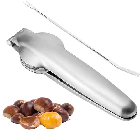 JTMKYO 1 pince à châtaignier, 1 aiguille en noyer, kit de ciseaux à noix multifonctionnel, coupe-noix et châtaignes, éplucheur de châtaignier, ouvre-boîte en acier inoxydable, convient pour éplucher