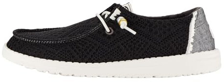 Hey Dude Wendy Boho Crochet Loafer für Damen - Obermaterial aus Textil & Futter - Schnürverschluss - Textil-Laufsohle, Schwarz, 44 EU