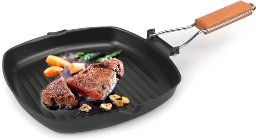 Griddle Pan, Non Stick Induction Base with Detachable Handle, Compatible with Gas & Electric Hobs 20cm / 8 inch Square Pan Cast Aluminium